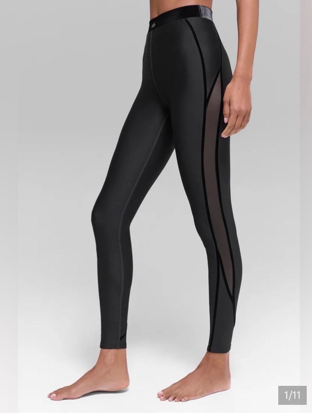 ALO Yoga Black Sheer-Panel Performance Leggings